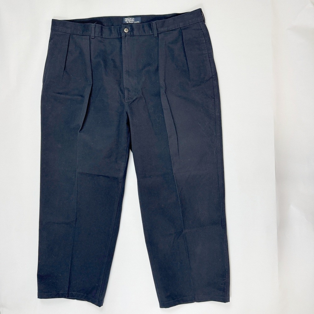 Polo Ralph Lauren Mens 42x26 Navy Blue Pleated Chino Pants Cotton Twill Trousers